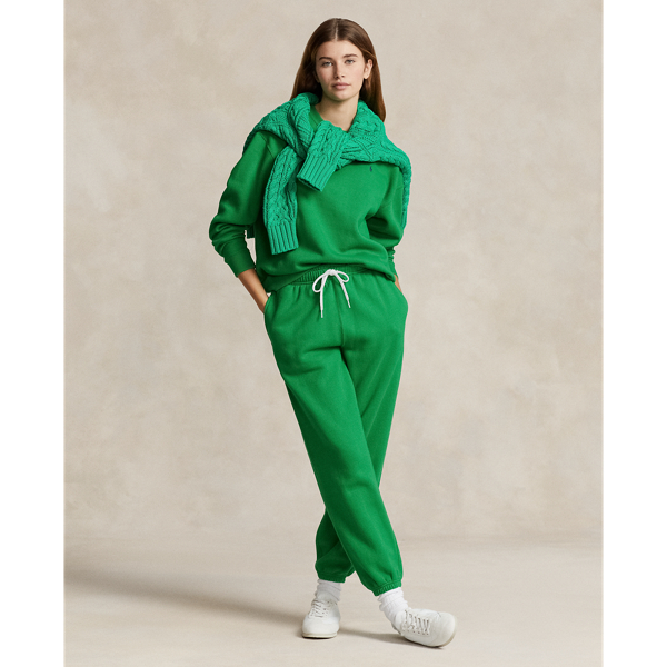 ★★POLO RALPH LAUREN★★ Fleece Crewneck Sweatshirt Green M Oversize Logo Fleece Crewneck