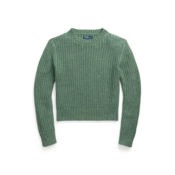 Pull col rond en coton m&eacute;lang&eacute; ajour&eacute;