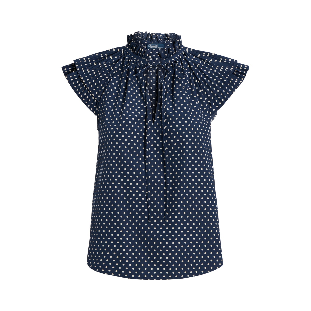 Navy blue white polka dot blouse deals