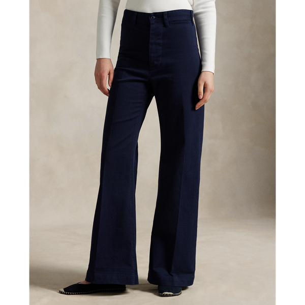 Stretch Cotton Twill Wide-Leg Pant