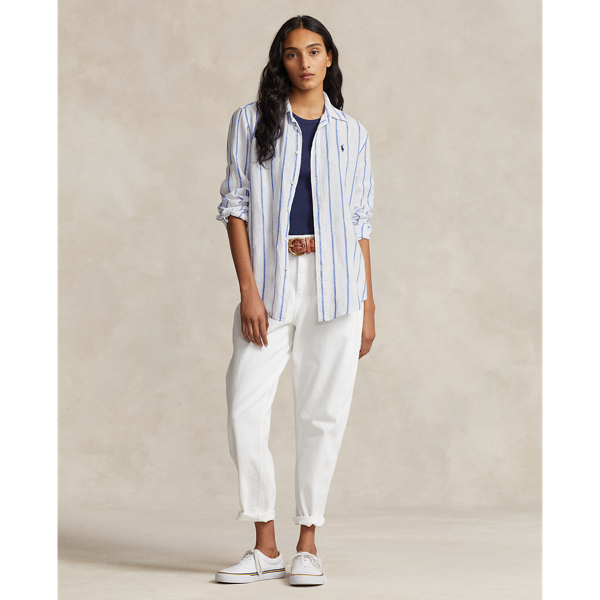 White/Royal Relaxed Fit Striped Linen Shirt Polo Ralph Lauren 4
