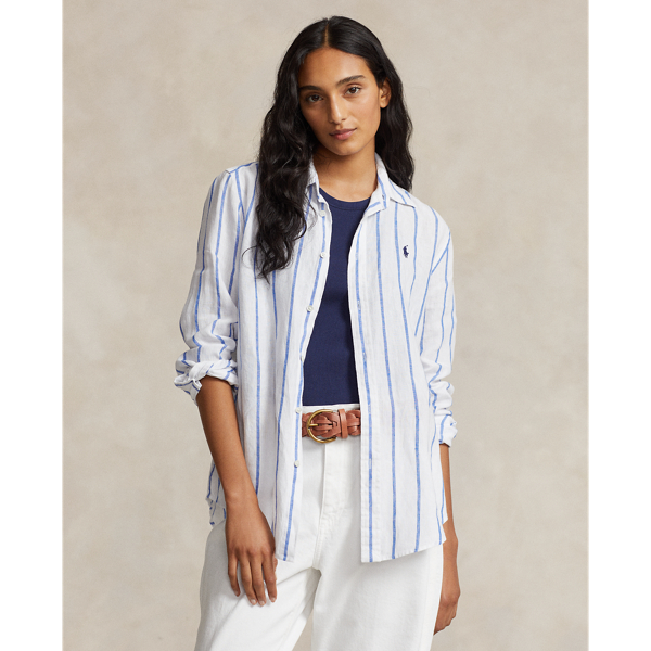 White/Royal Relaxed Fit Striped Linen Shirt Polo Ralph Lauren 1
