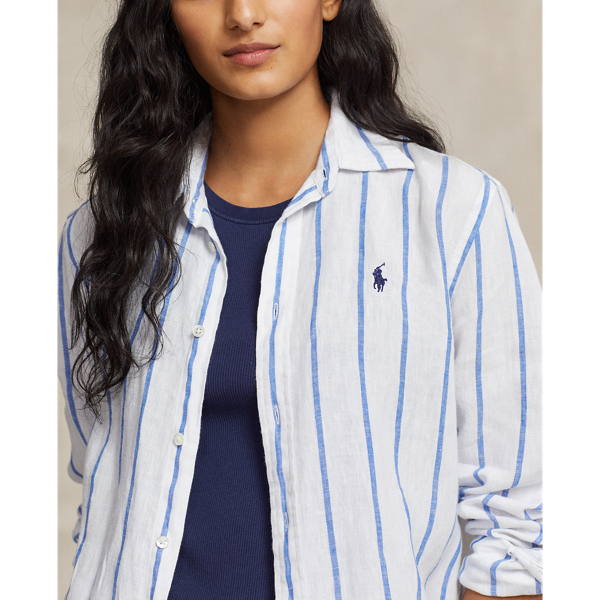 White/Royal Relaxed Fit Striped Linen Shirt Polo Ralph Lauren 6