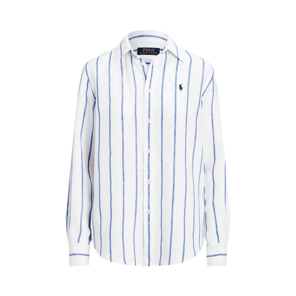White/Royal Relaxed Fit Striped Linen Shirt Polo Ralph Lauren 2