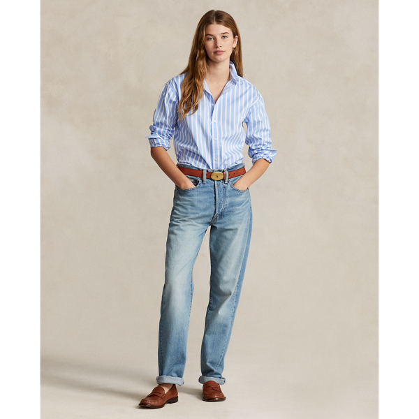 Blue/White Stripe Relaxed Fit Striped Cotton Shirt Polo Ralph Lauren 4