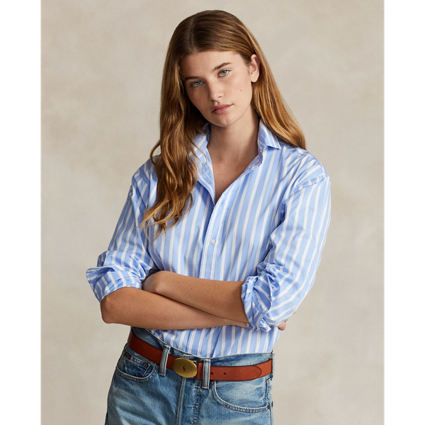 Blue/White Stripe Relaxed Fit Striped Cotton Shirt Polo Ralph Lauren 1