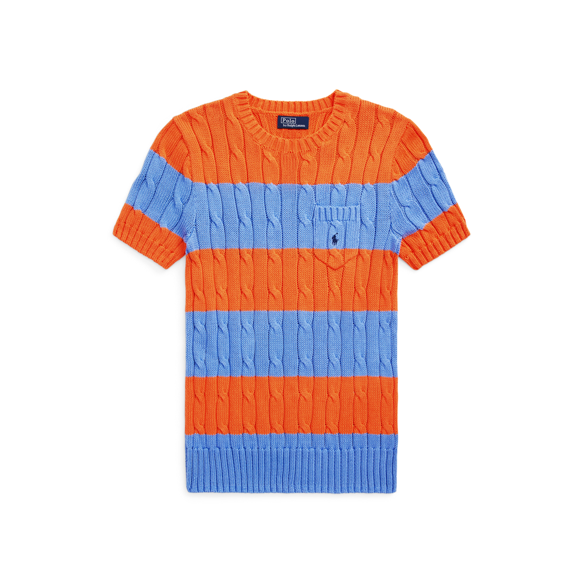 Striped Cable-Knit Short-Sleeve Sweater