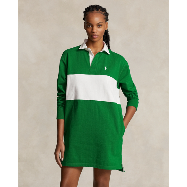 Hillside Green/White Cotton Jersey Rugby Dress Polo Ralph Lauren 1