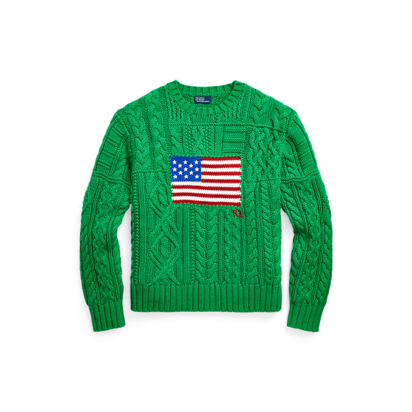 Aran-Knit Flag Cotton Sweater