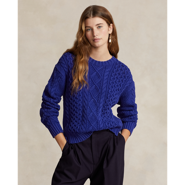 Cable-Knit Cotton Crewneck Sweater 