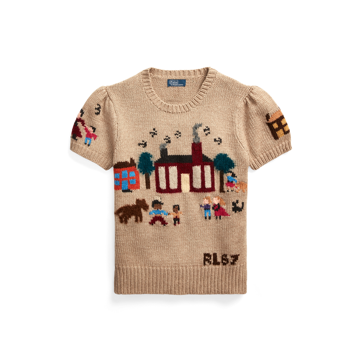 Intarsia Knit Short Sleeve Sweater