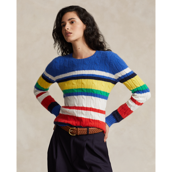 Striped Cable-Knit Cashmere Sweater