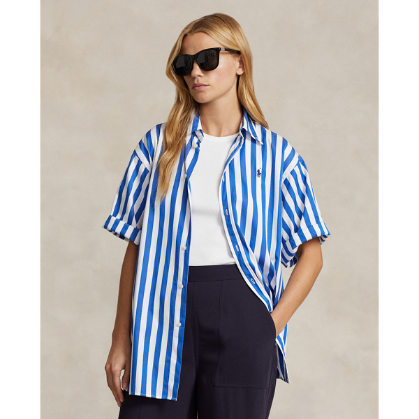 Blue/White Relaxed Fit Striped Cotton Shirt Polo Ralph Lauren 1