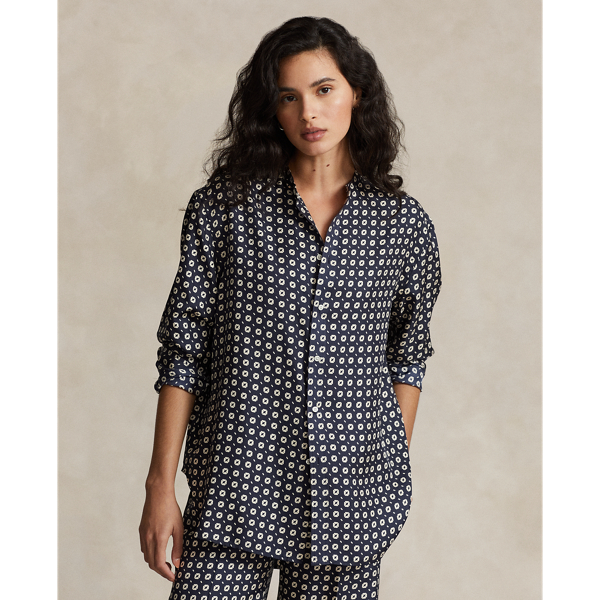 Relaxed Fit Geo-Motif Silk Shirt