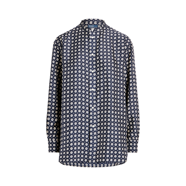 Relaxed Fit Geo-Motif Silk Shirt