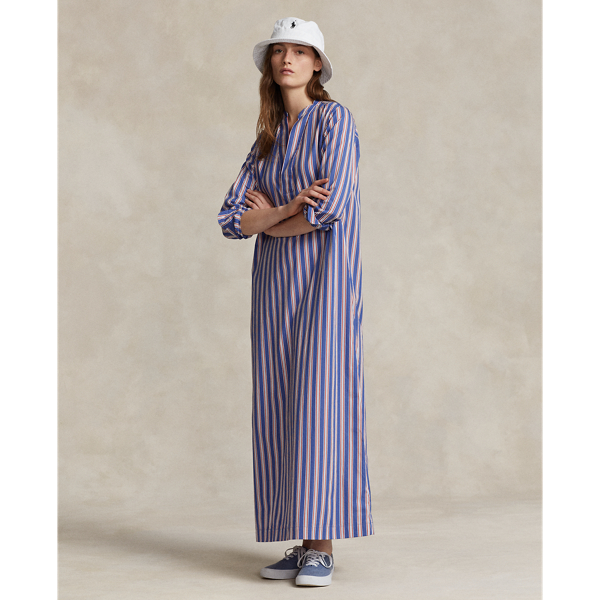 Blue/White/Red Striped Cotton Long-Sleeve Shirtdress Polo Ralph Lauren 1