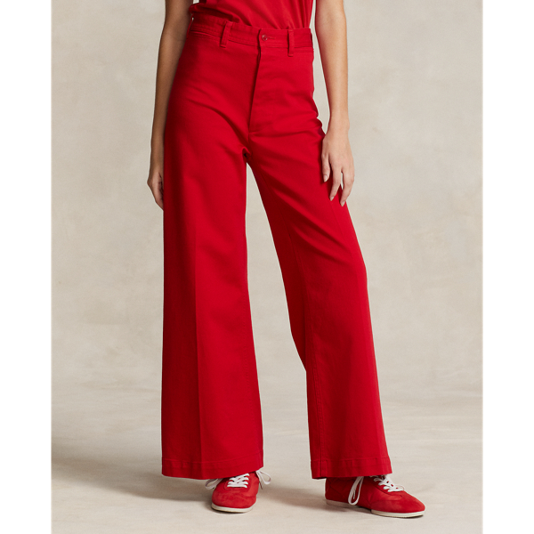 Stretch Cotton Twill Wide-Leg Crop Pant