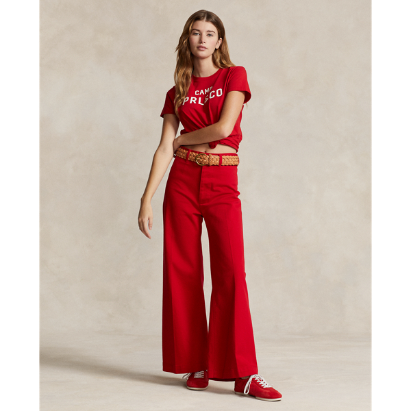 Stretch Cotton Twill Wide-Leg Crop Pant