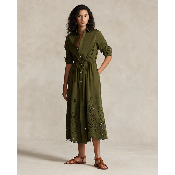 New Olive Eyelet-Embroidered Cotton Shirtdress Polo Ralph Lauren 1