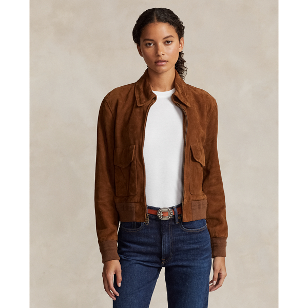 Cinnamon Goat-Suede Bomber Jacket Polo Ralph Lauren 1