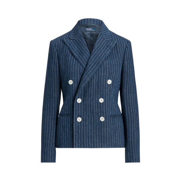 Pinstripe Linen Double-Breasted Blazer
