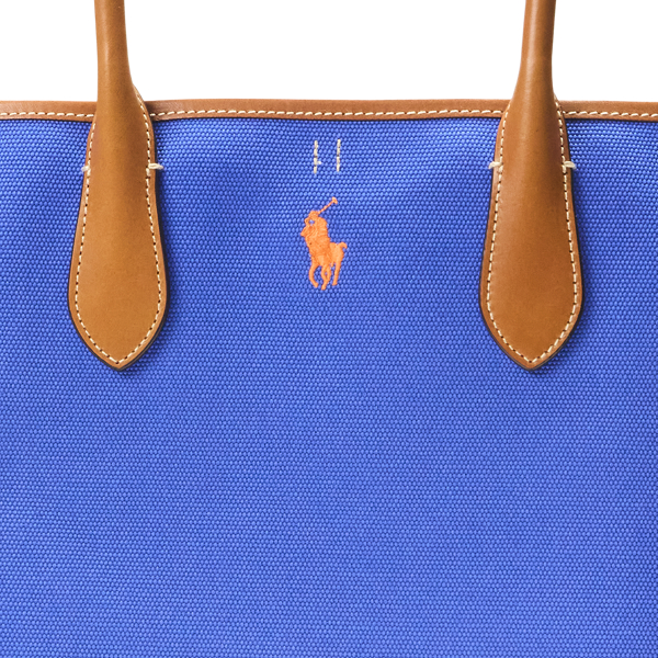 Cobalt Blue/Orange Bellport Canvas Medium Tote Polo Ralph Lauren 7