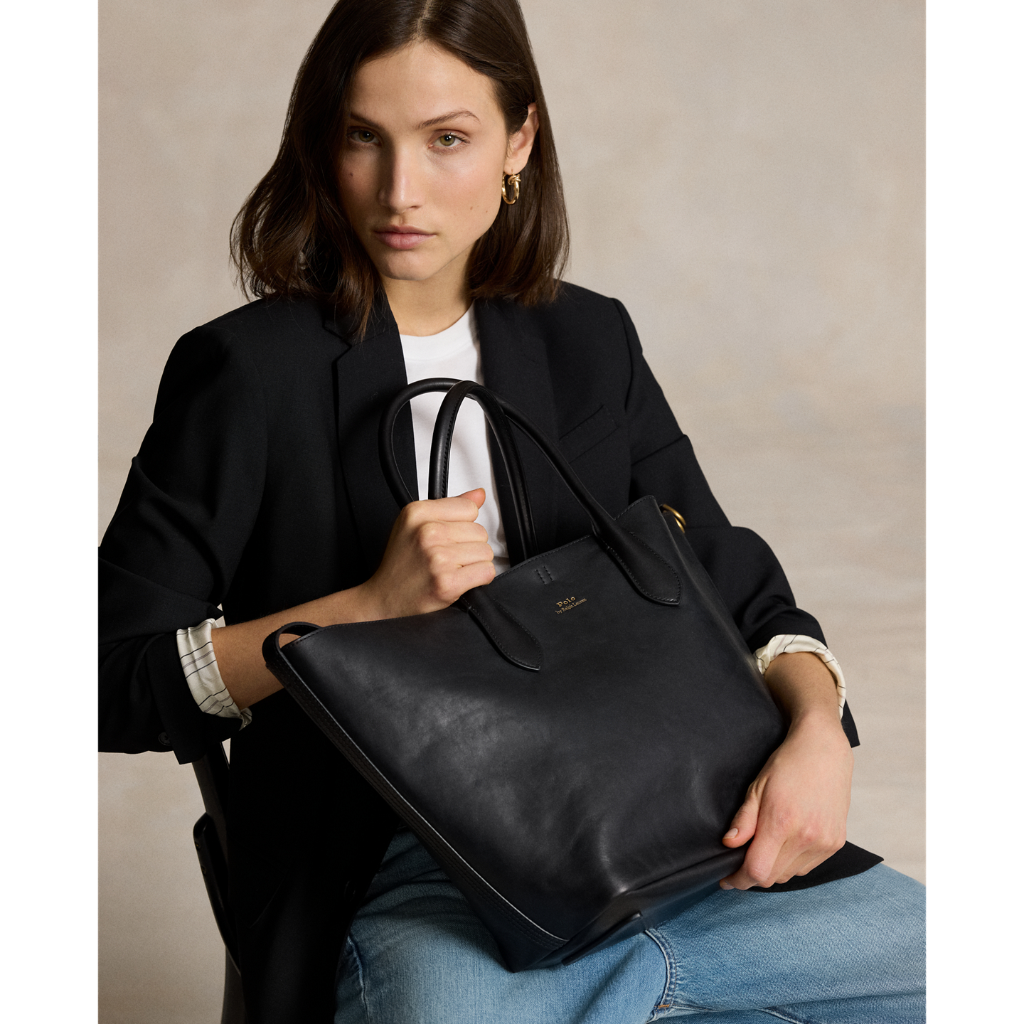 Женская сумка Ralph Lauren Bellport Leather Medium Tote, цвет: Чёрный — фото 6