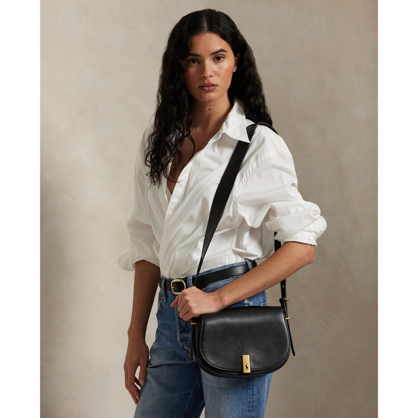 Женская сумка Ralph Lauren Polo ID Leather Saddle, цвет: Чёрный — фото 4