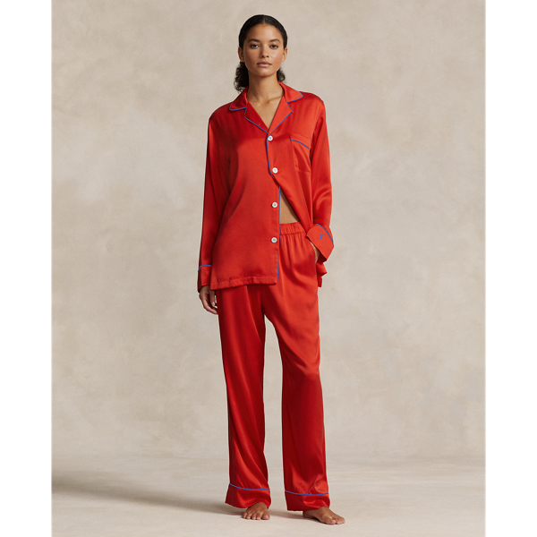 Paley Red Stretch Silk Long-Sleeve Pajama Set Polo Ralph Lauren 1