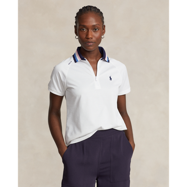 Ceramic White Multi Tailored Fit Quarter-Zip Polo Shirt RLX 1