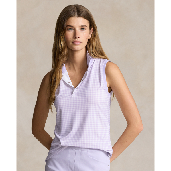 Gingham/Flower Purple Tailored Fit Sleeveless Polo Shirt RLX 1