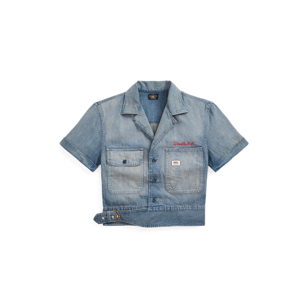 Medium Wash/Red Logo-Embroidered Denim Workshirt RRL 1