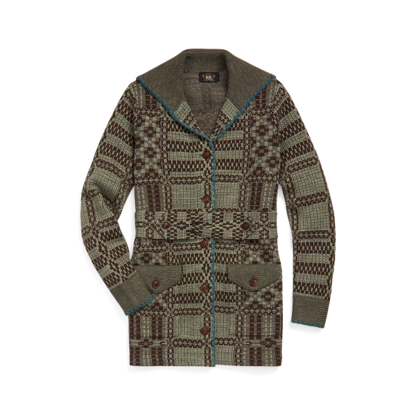 Faded Teal/Sepia Belted Jacquard Cardigan RRL 1