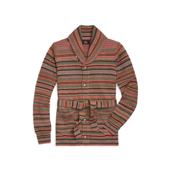 Coral/Multi Striped Linen-Blend Cardigan RRL 1