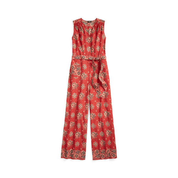 Floral-Print Cotton Sleeveless Jumpsuit