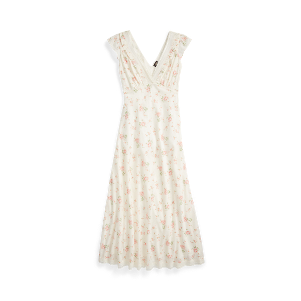 Cream/Pink Lace-Trim Floral Cotton Voile Dress RRL 1