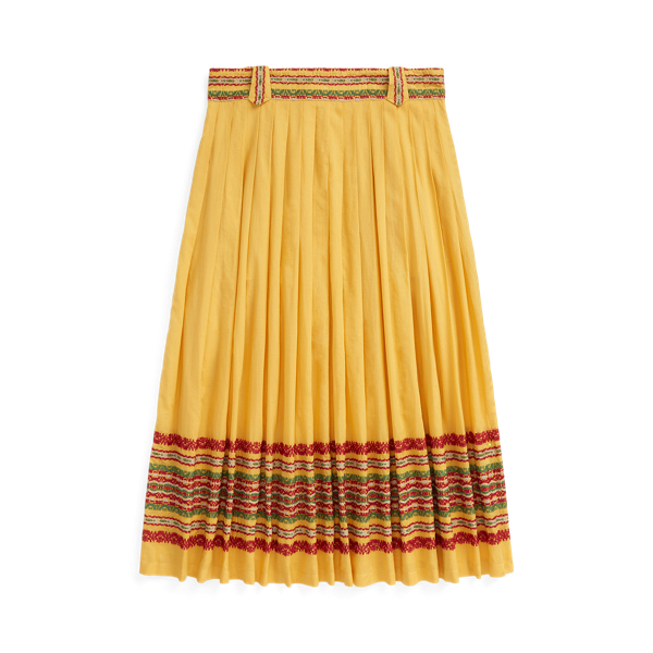 Yellow Embroidered Cotton Voile Skirt RRL 1