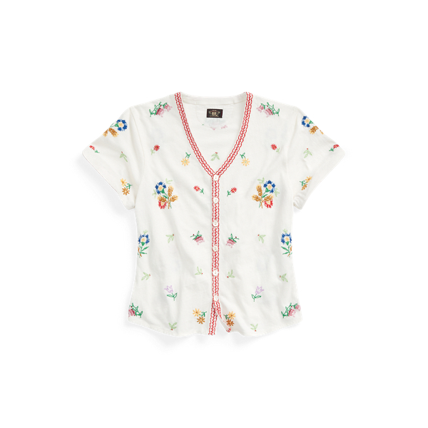 Top de punto con flores bordadas