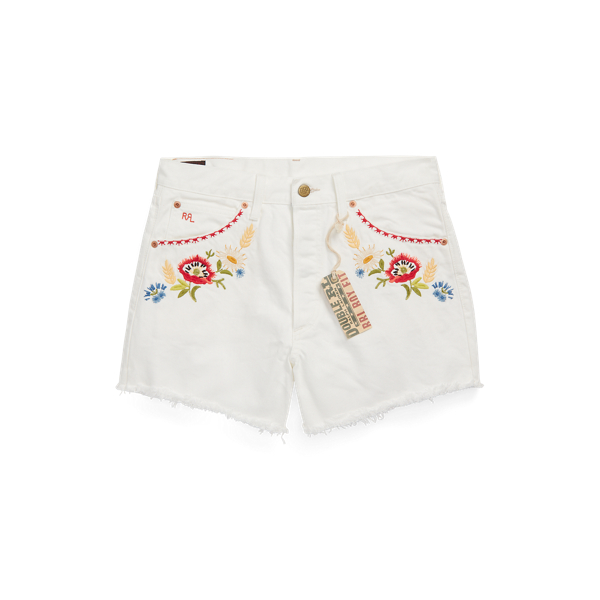 Antique White/Multi Embroidered Denim Short RRL 1