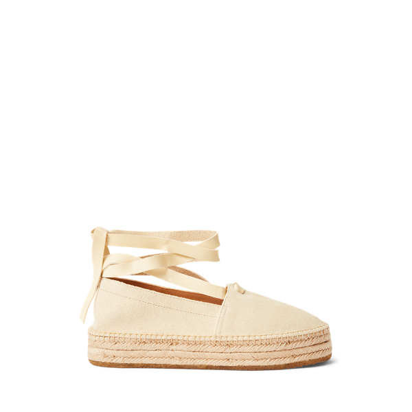 Cream Roughout Suede Lace-Up Espadrille RRL 1