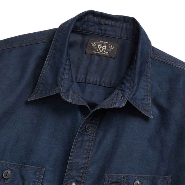 Indigo Cotton-Linen Sateen Workshirt