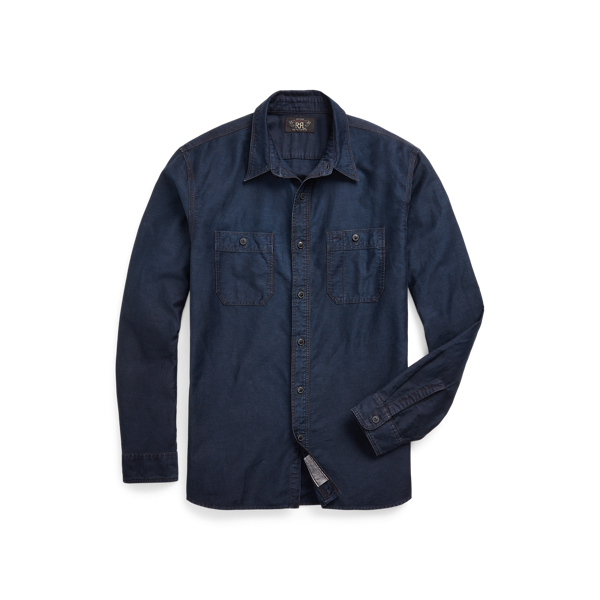 Indigo Cotton-Linen Sateen Workshirt