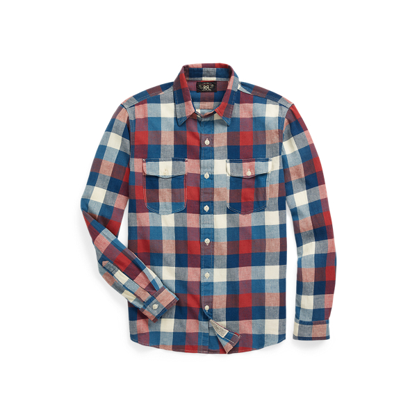 Indigo Plaid Cotton-Linen Workshirt