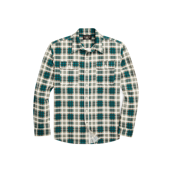 Green Multi Plaid-Print Chamois Workshirt RRL 1