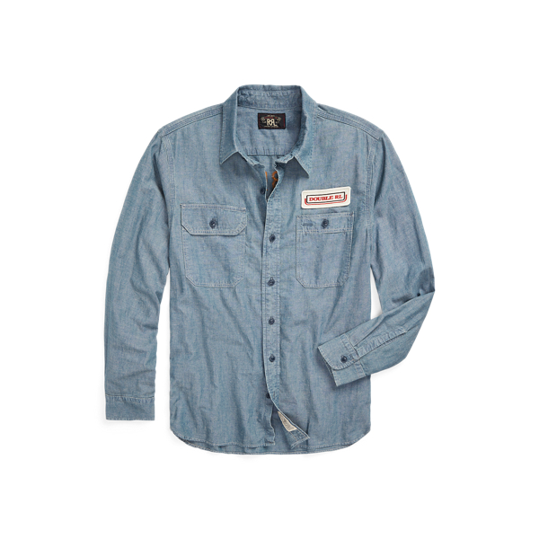 Indigo Embroidered Indigo Chambray Workshirt RRL 1