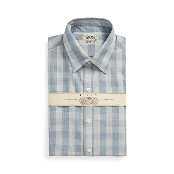 Creme/Blue Slim Fit Geo-Plaid Woven Shirt RRL 1