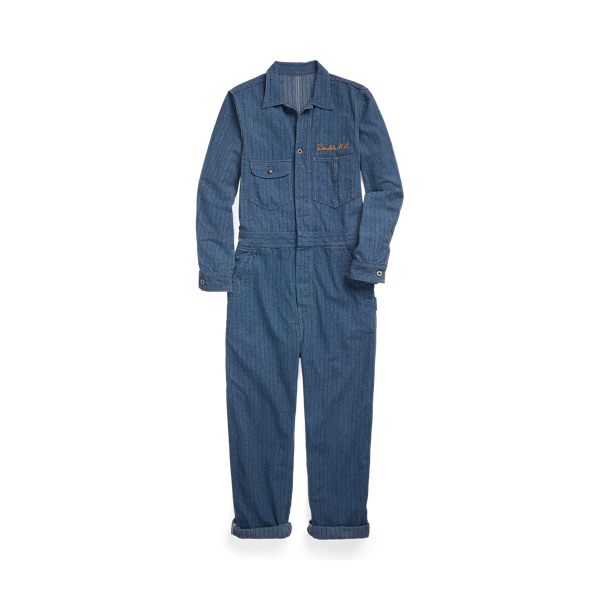 Navy/White Embroidered Jaspé Twill Coverall RRL 1