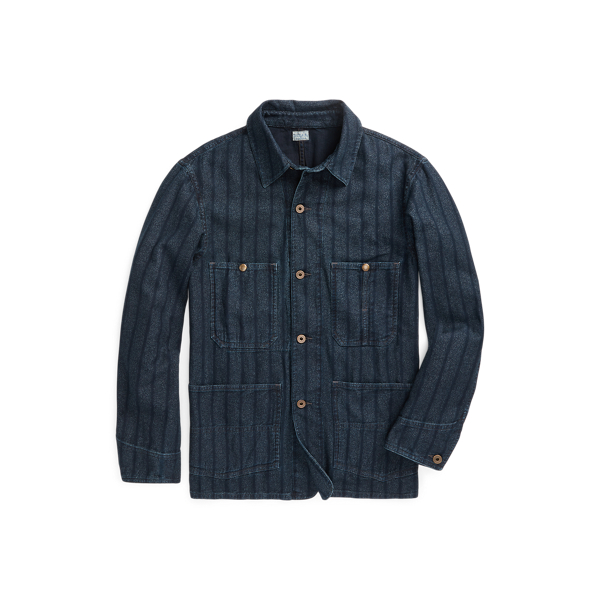 Indigo/White Indigo Striped Twill Shirt Jacket RRL 1