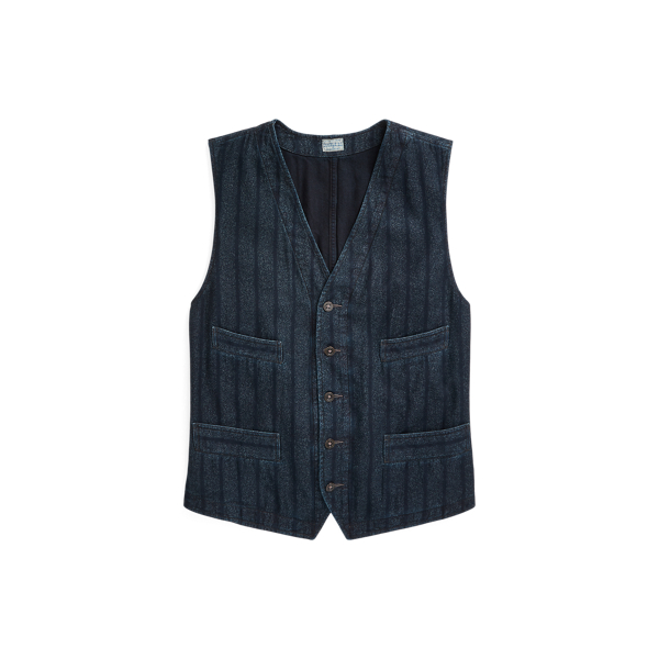 Indigo/White Indigo Striped Twill Vest RRL 1