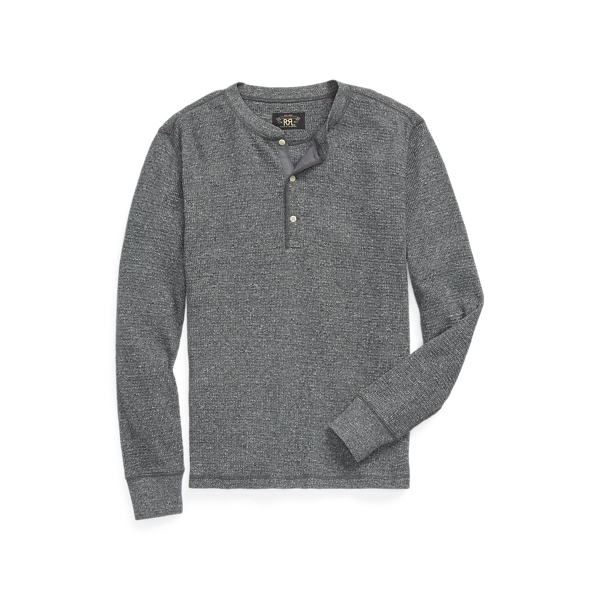 Garment-Dyed Waffle-Knit Henley Shirt